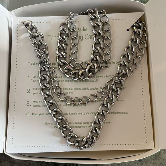 Stella & Dot La Coco Silver Curb Chain Link Necklace and Bracelet Set - Picture 2 of 6